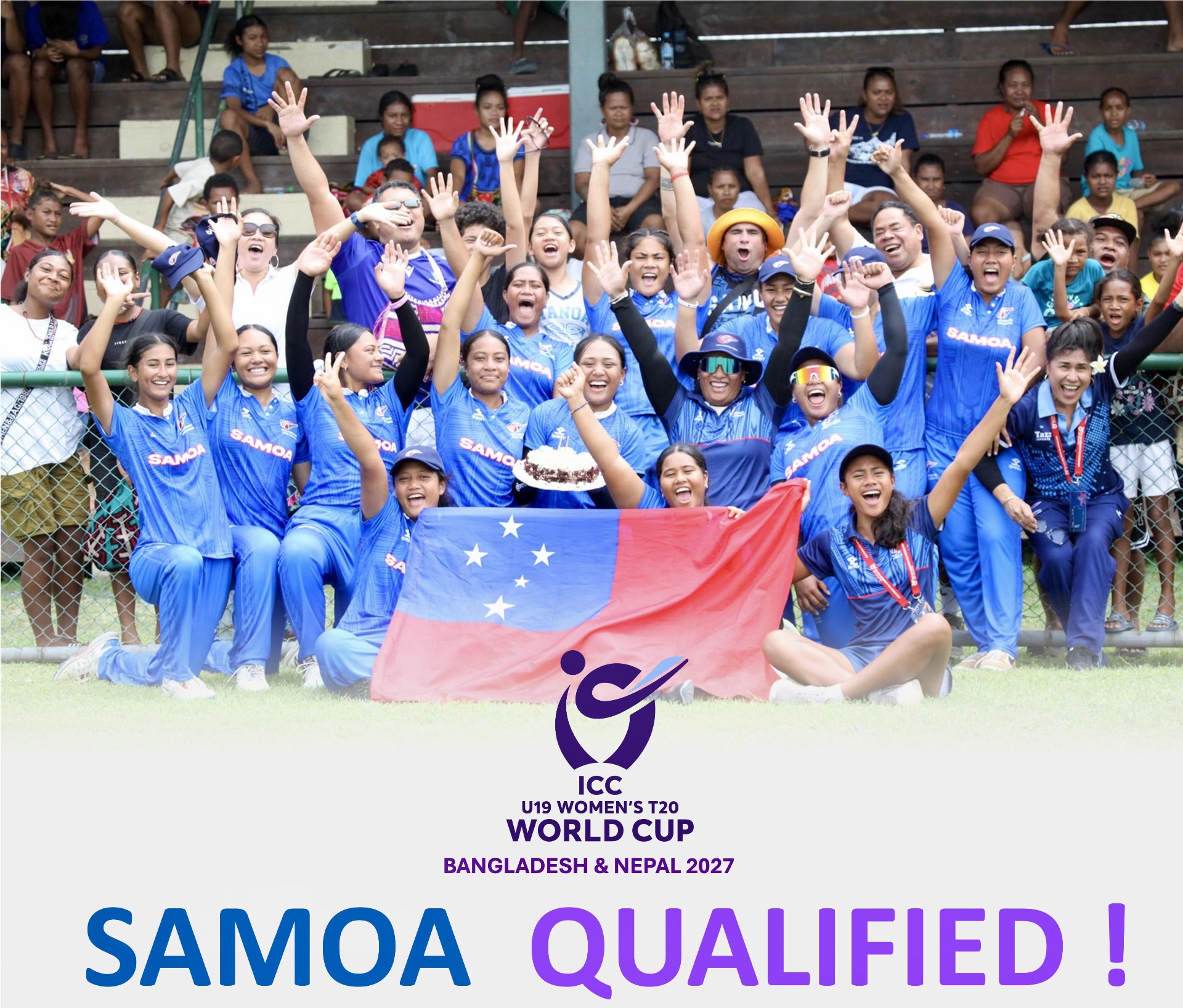 Samoa U19 Women celebrate qualifying for the ICC U19 Women's T20 World Cup, Bangladesh & Nepal 2027